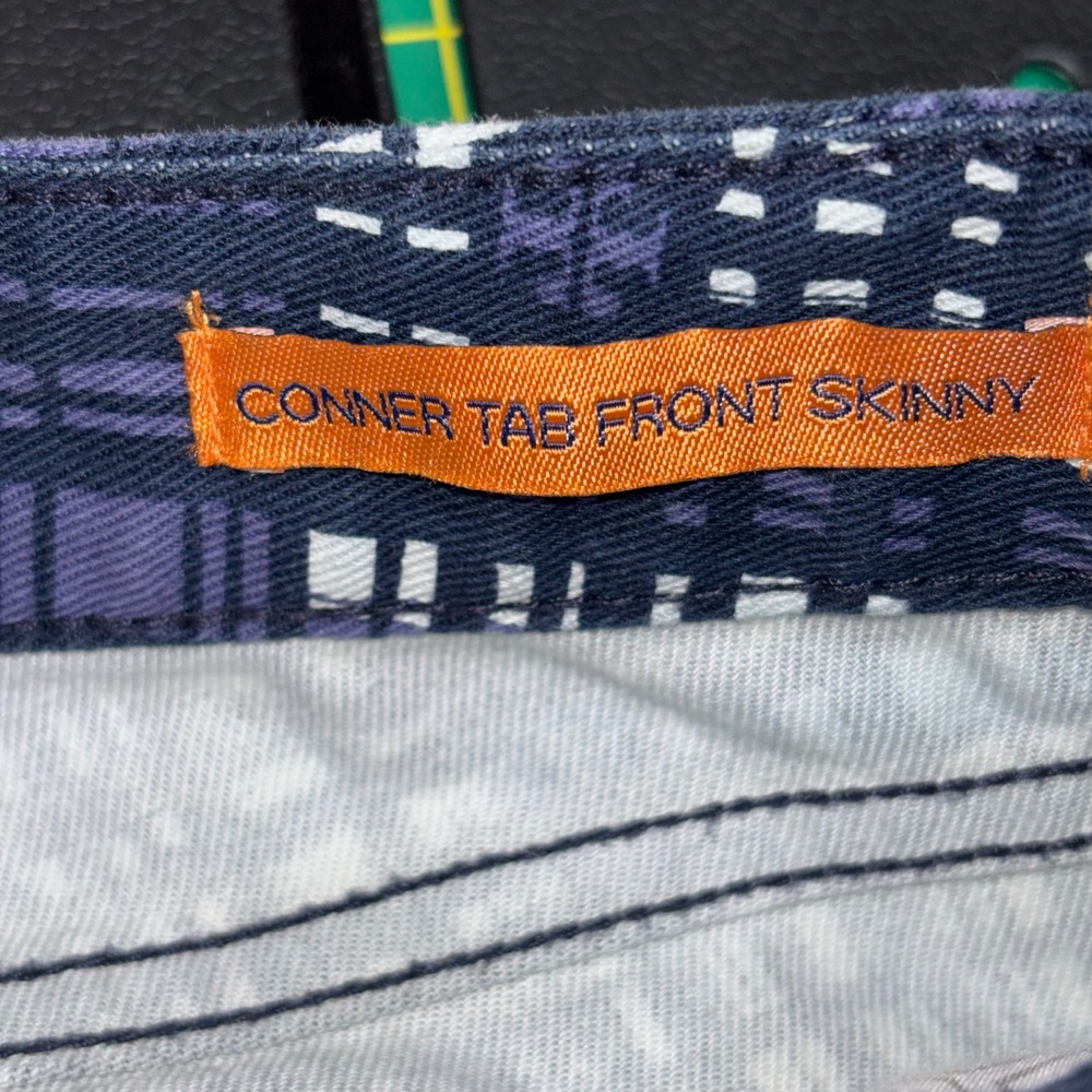 Tory Burch Conner Tab Front Skinny Pants Navy Purple Plaid Grid Size 29 - Picture 4 of 12